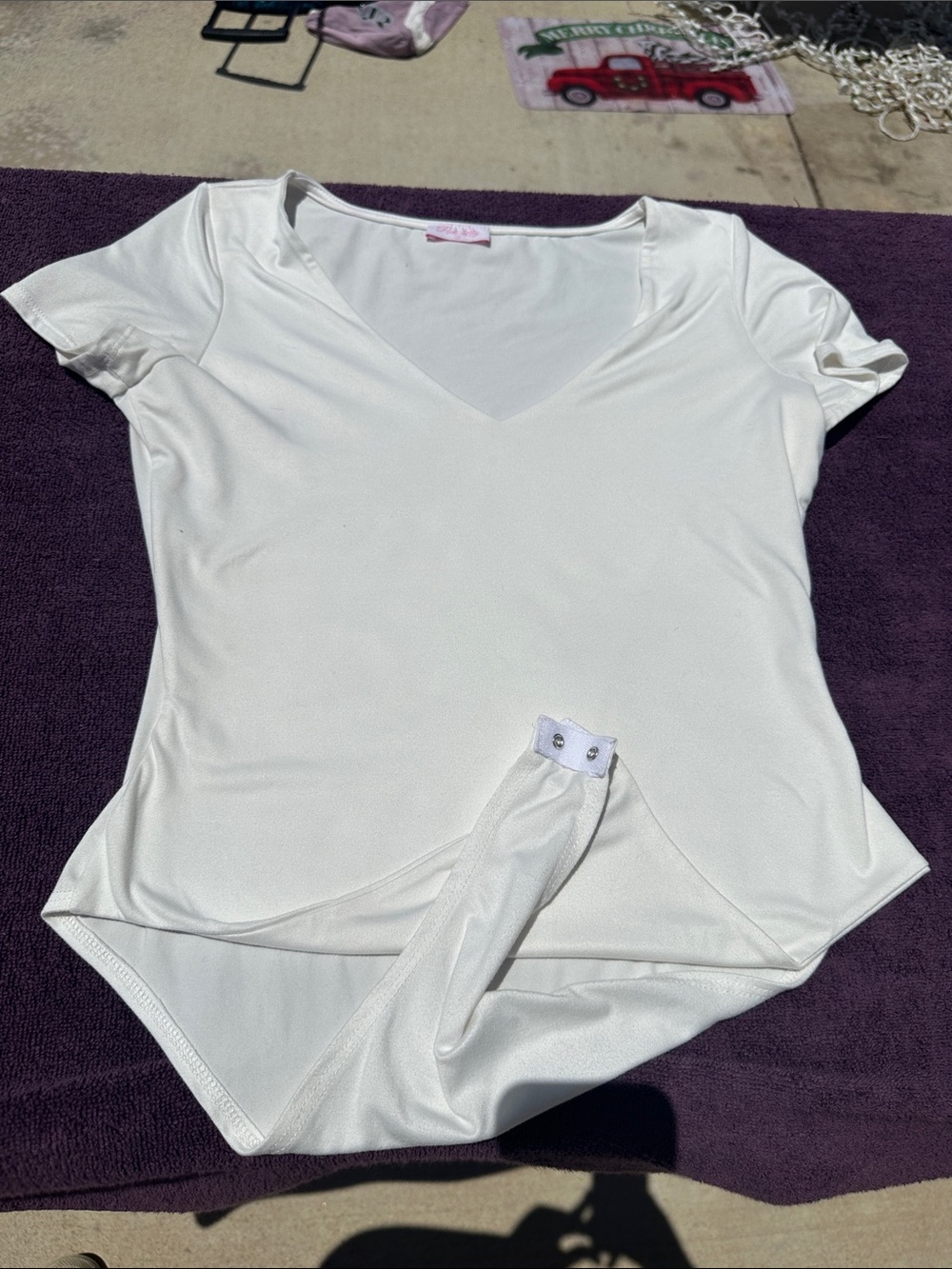 Pink Lily Women’s White V-Neck Short Sleeve Bodysuit